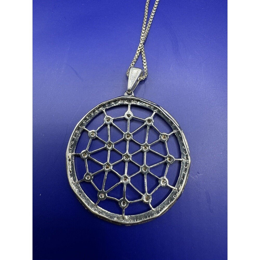 JWBR Sterling Canary Diamond Web Pendant Necklace 18" Chain Stamped - Picture 6 of 7